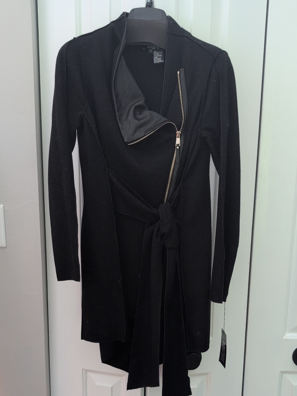Etcetera Black Long Belted Asymmetrical Zip Jacket